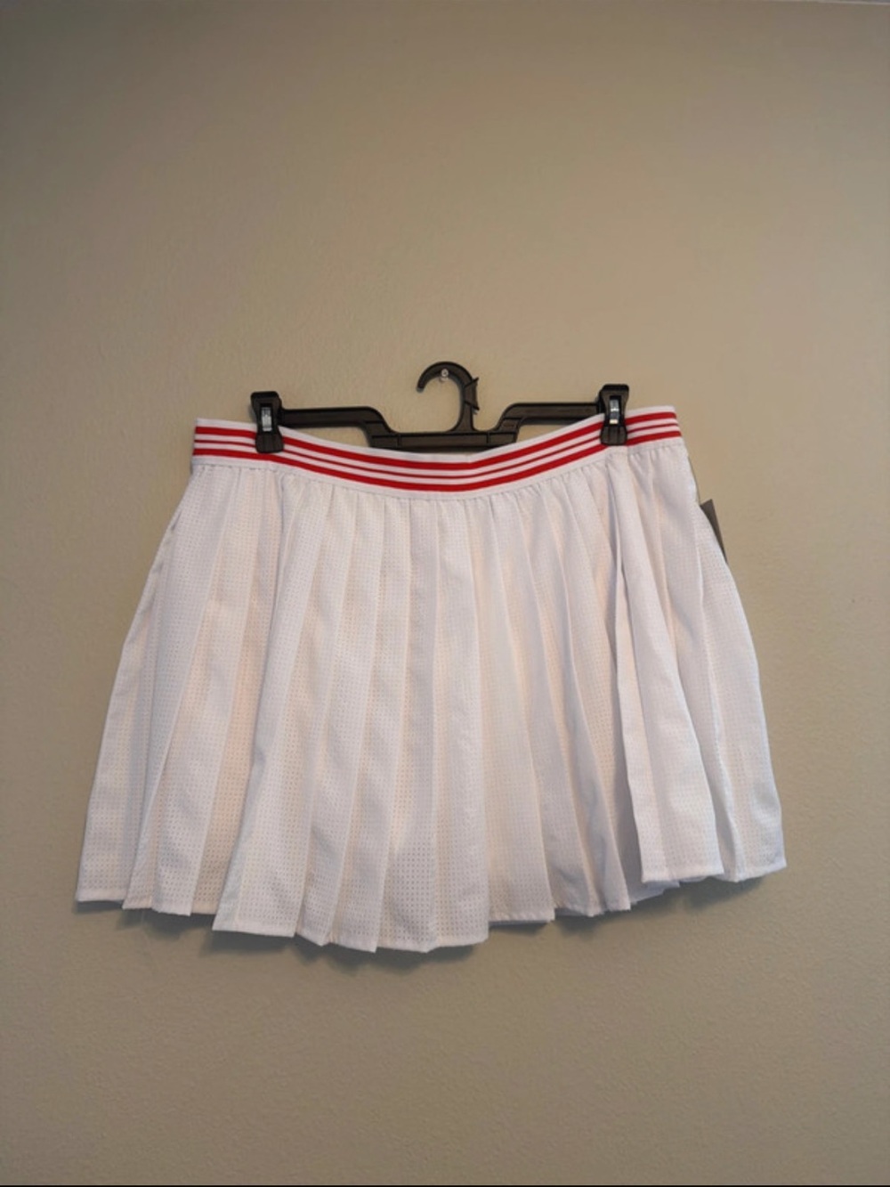 Avia White Pleated Skater Skirt with Red Striped Waistband
